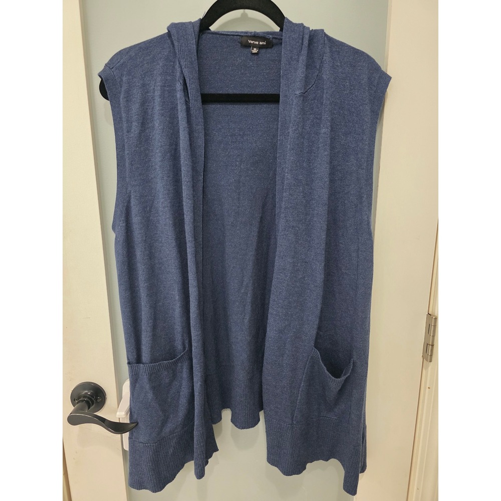 Verve Ami Hooded Sweater Vest Blue XL Open Front Sleeveless Cardigan